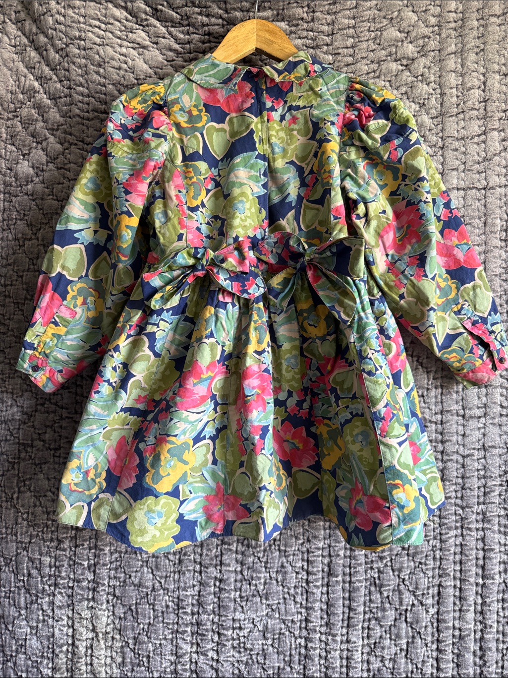 Oilily Floral Print Long Sleeve Dress In Navy, Pink, Green, Yellow Double Sided